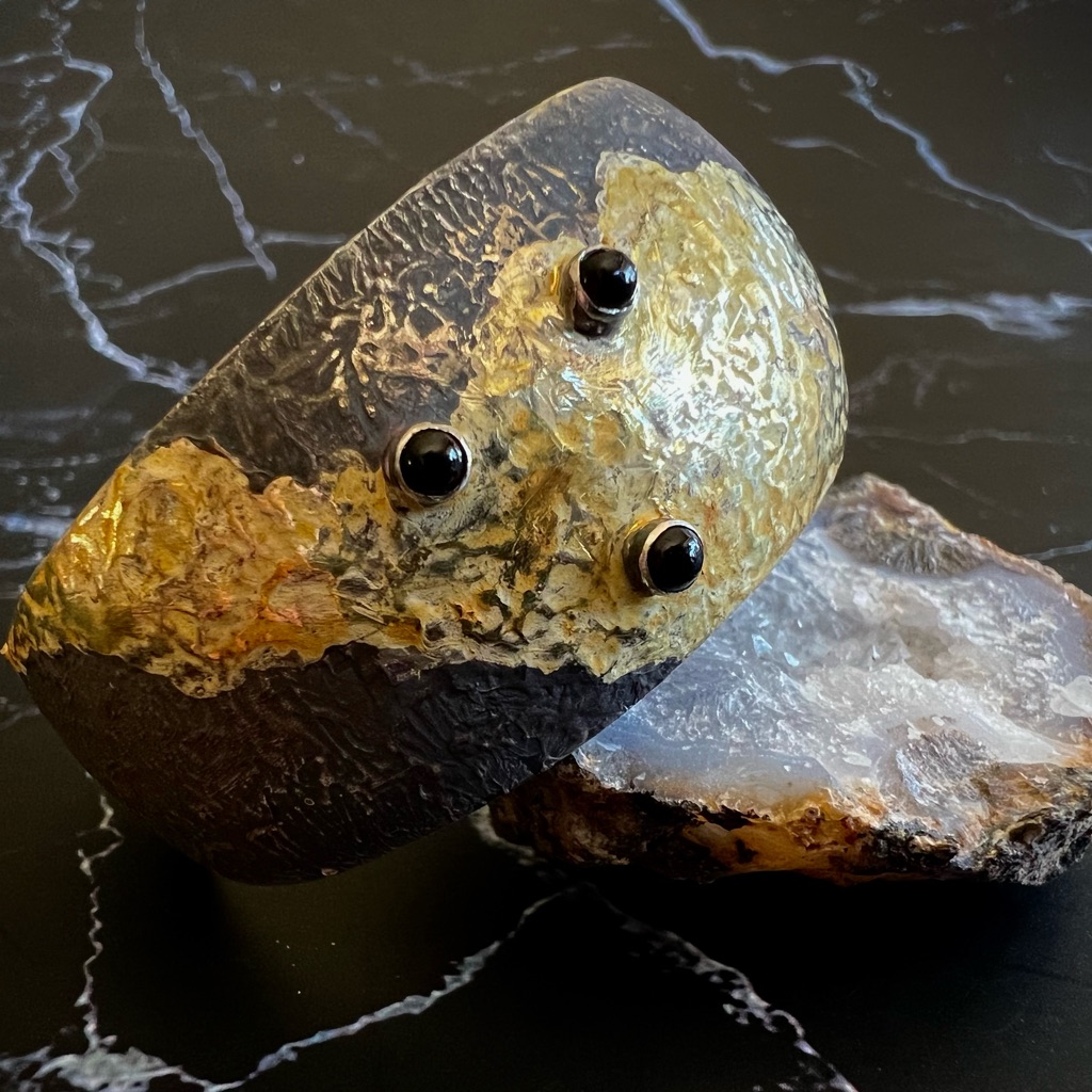 Up-Cycled Sterling Cuff Taxco With Onyx And 24k Gold